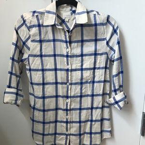 J Crew Blue and White Plaid Flannel Shirt